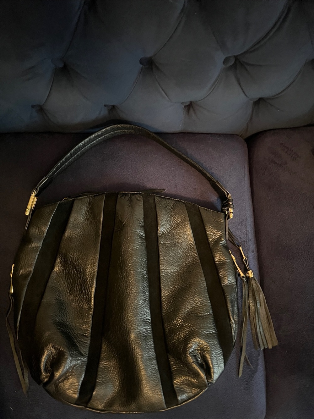 Aimee Black Leather Hobo Bag with Tassel